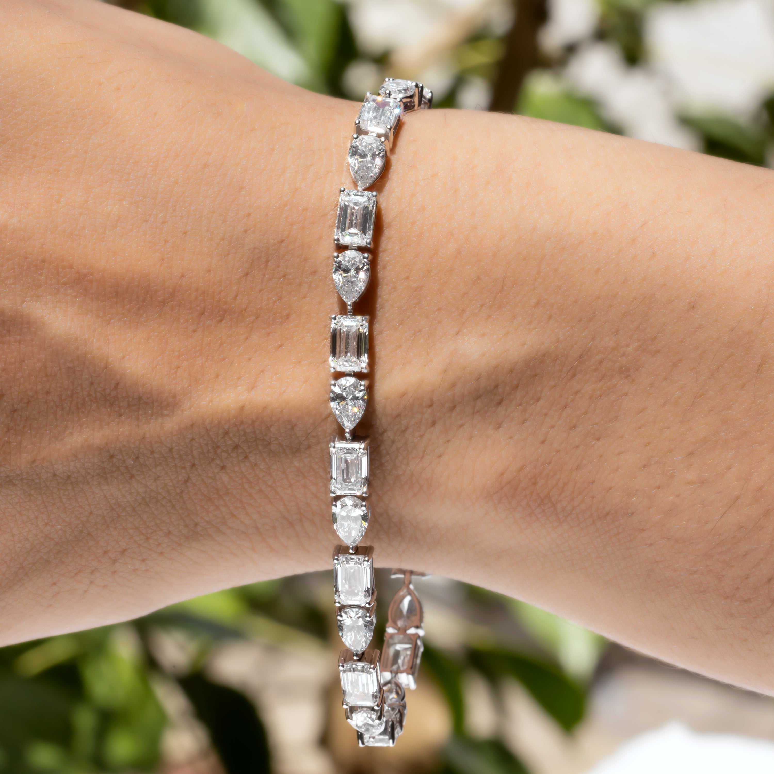 Alternating Pear & Emerald-Cut CVD Diamond Tennis Bracelet in 18K White Gold