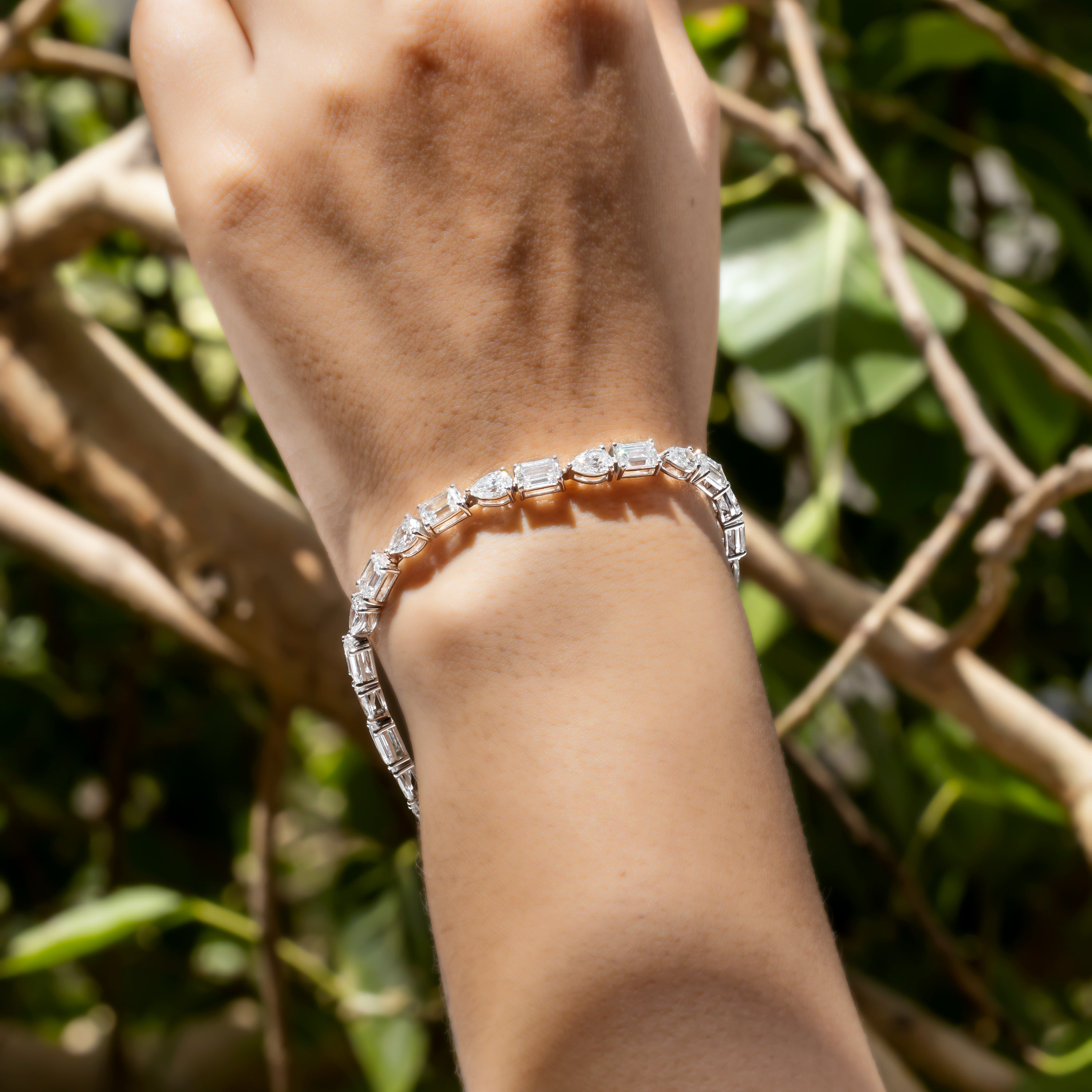 Alternating Pear & Emerald-Cut CVD Diamond Tennis Bracelet in 18K White Gold