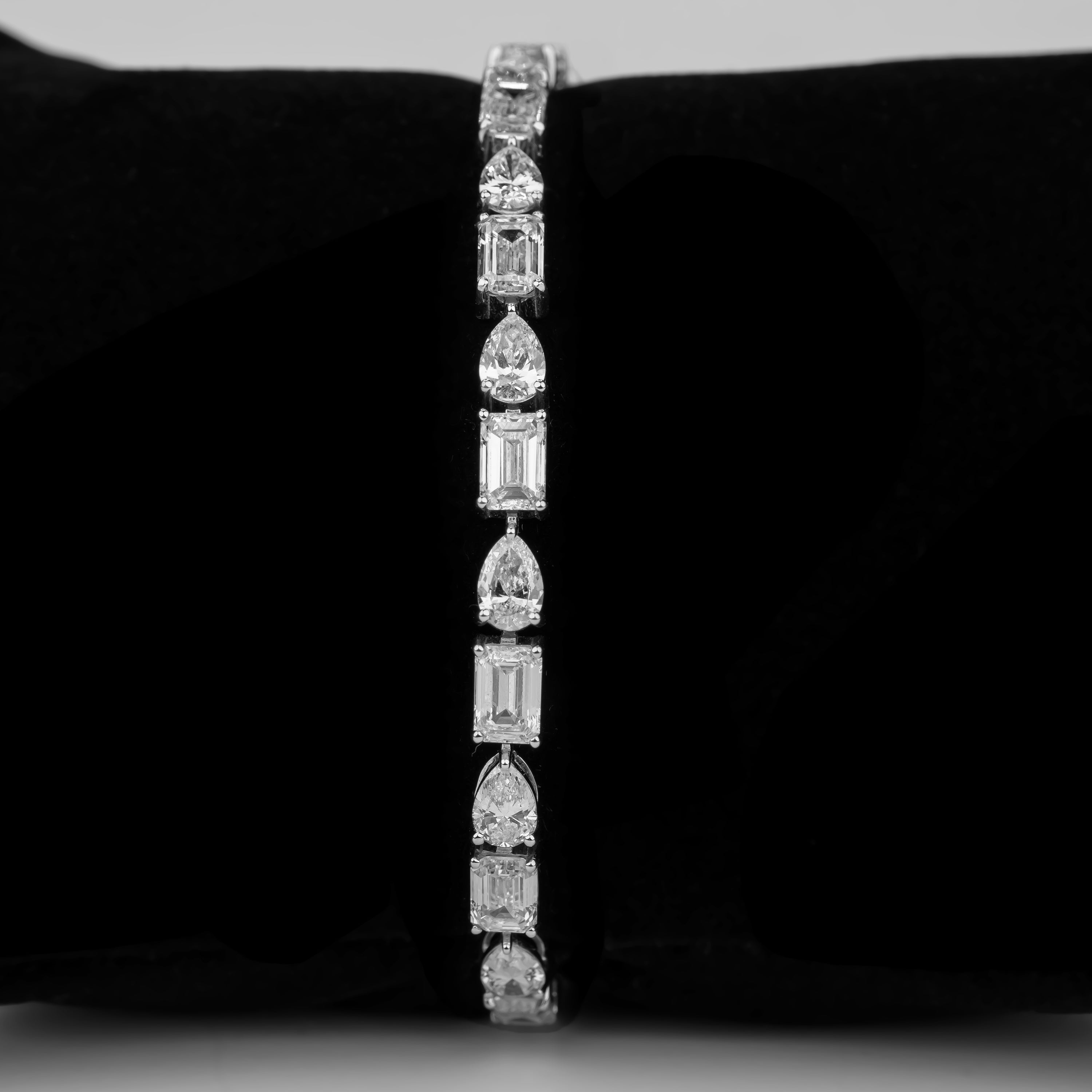 Alternating Pear & Emerald-Cut CVD Diamond Tennis Bracelet in 18K White Gold