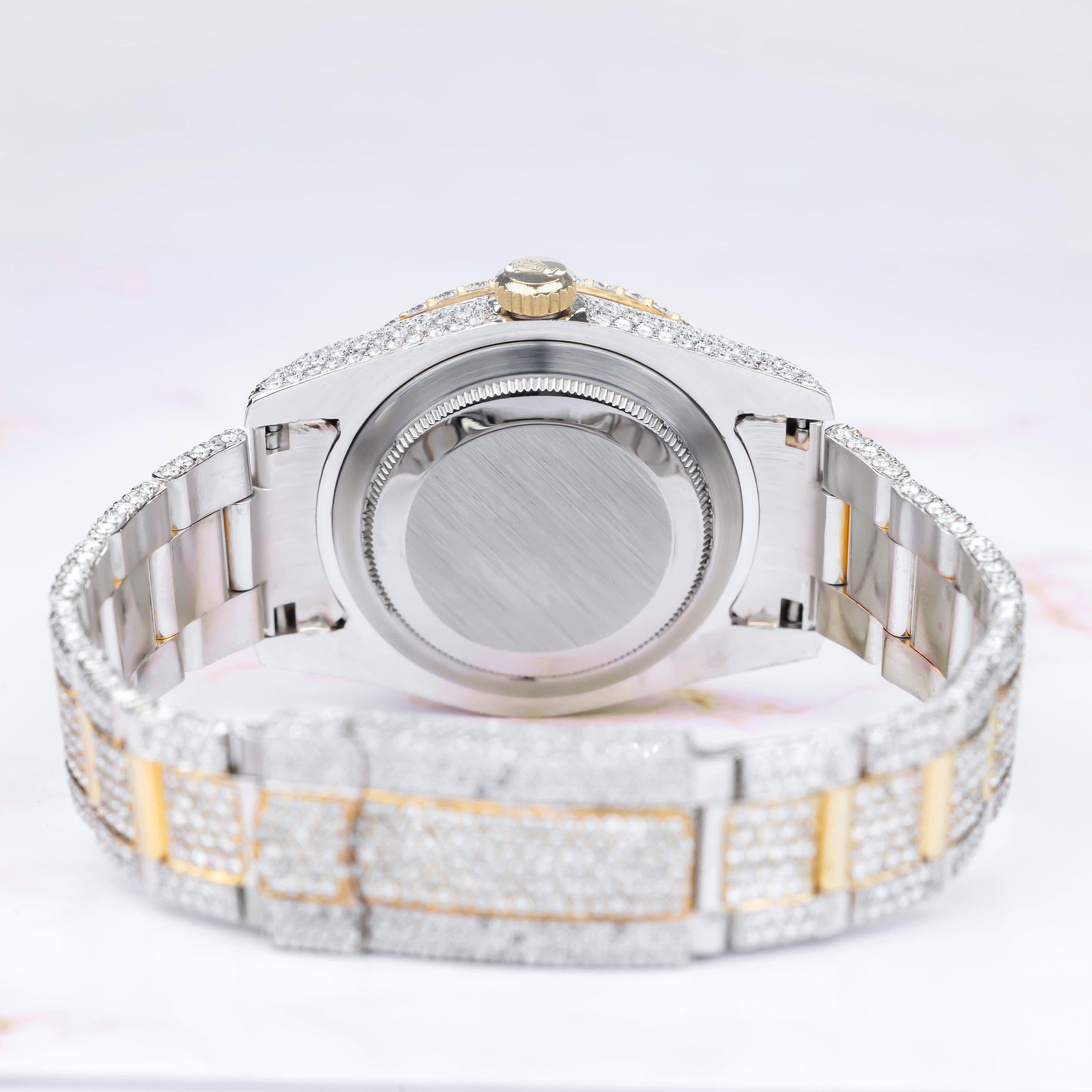 Excellent Jewels Iced Out Moissanite Watch – Two-Tone Gold Plated Stainless Steel | Arabic Dial | Pave Set Luxury Hip Hop Watch for Men