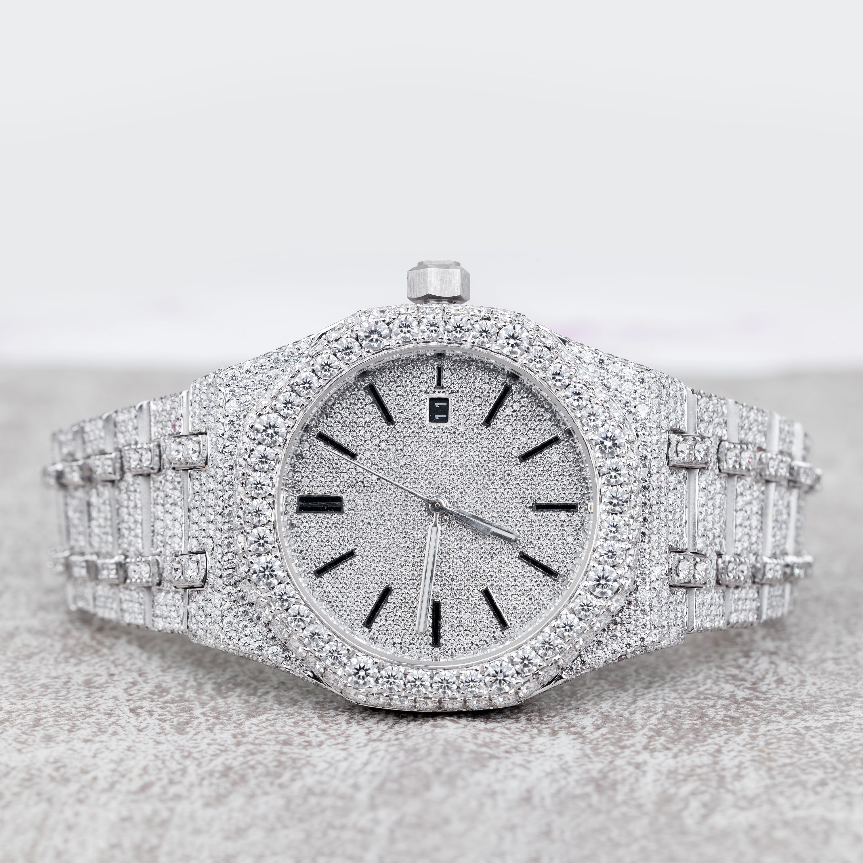 Excellent Jewels Iced Out Octagon Moissanite Watch – White Gold Plated Stainless Steel
