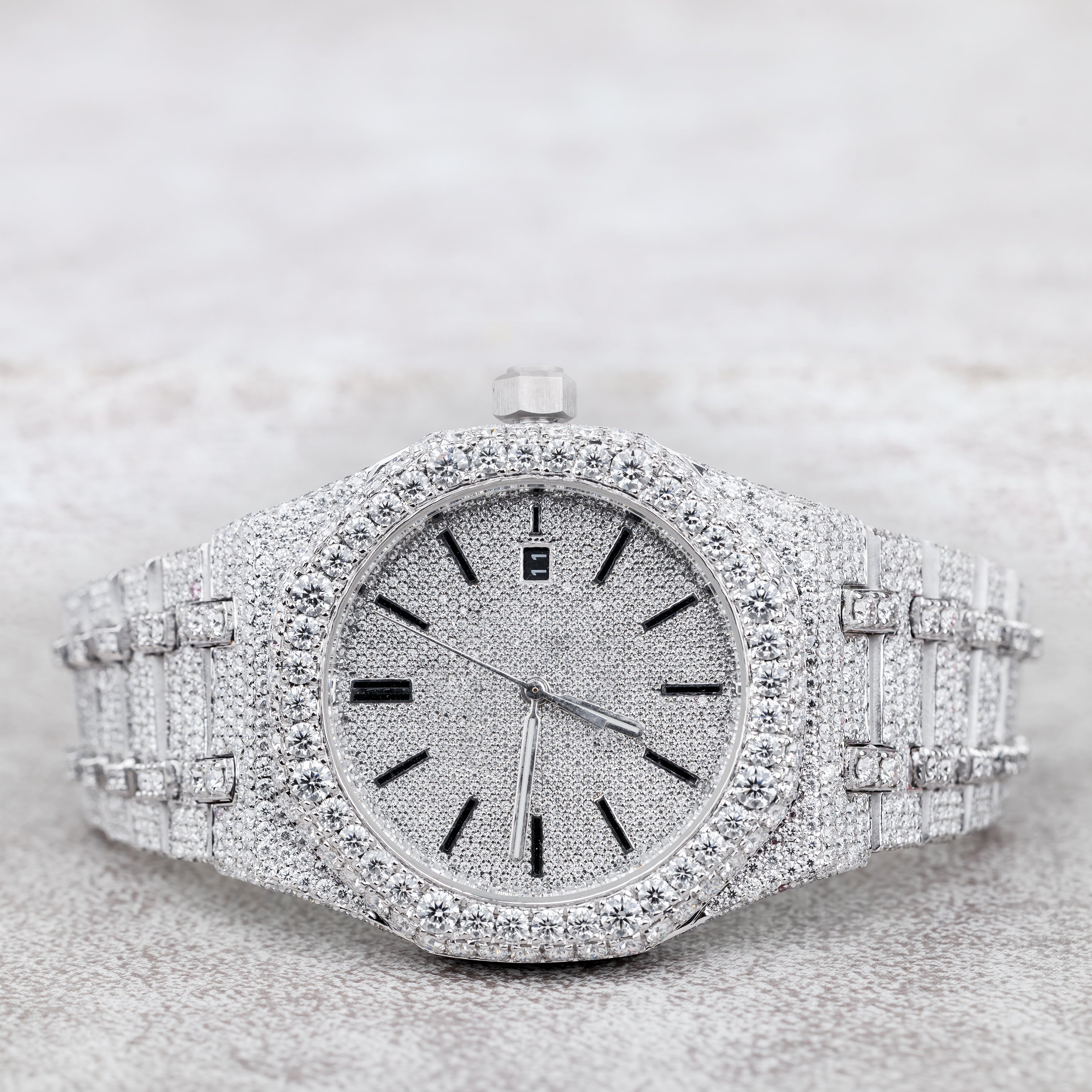 Excellent Jewels Iced Out Octagon Moissanite Watch – White Gold Plated Stainless Steel
