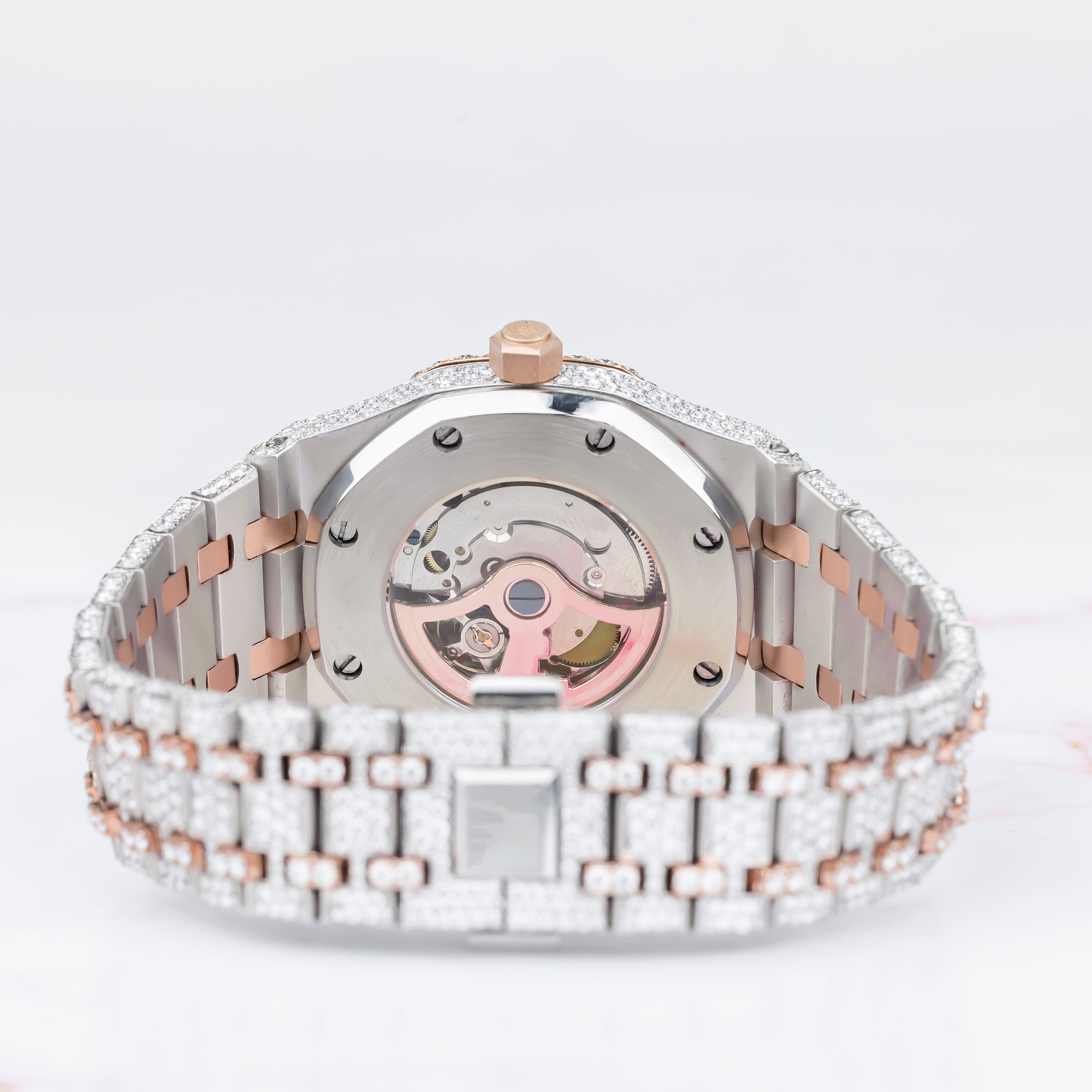 Excellent Jewels Two-Tone Iced Out Moissanite Watch – Rose Gold Plated Stainless Steel