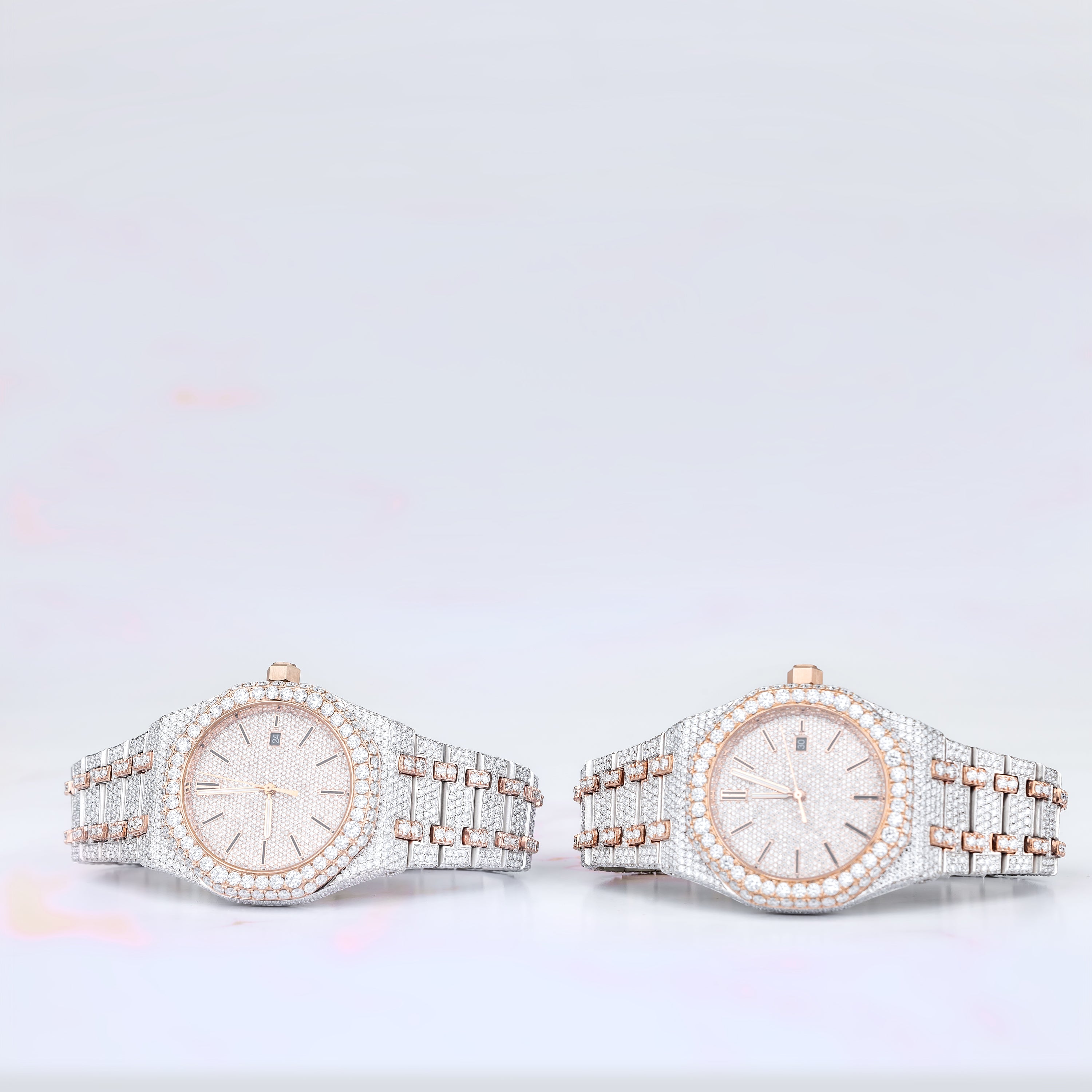 Excellent Jewels Two-Tone Iced Out Moissanite Watch – Rose Gold Plated Stainless Steel