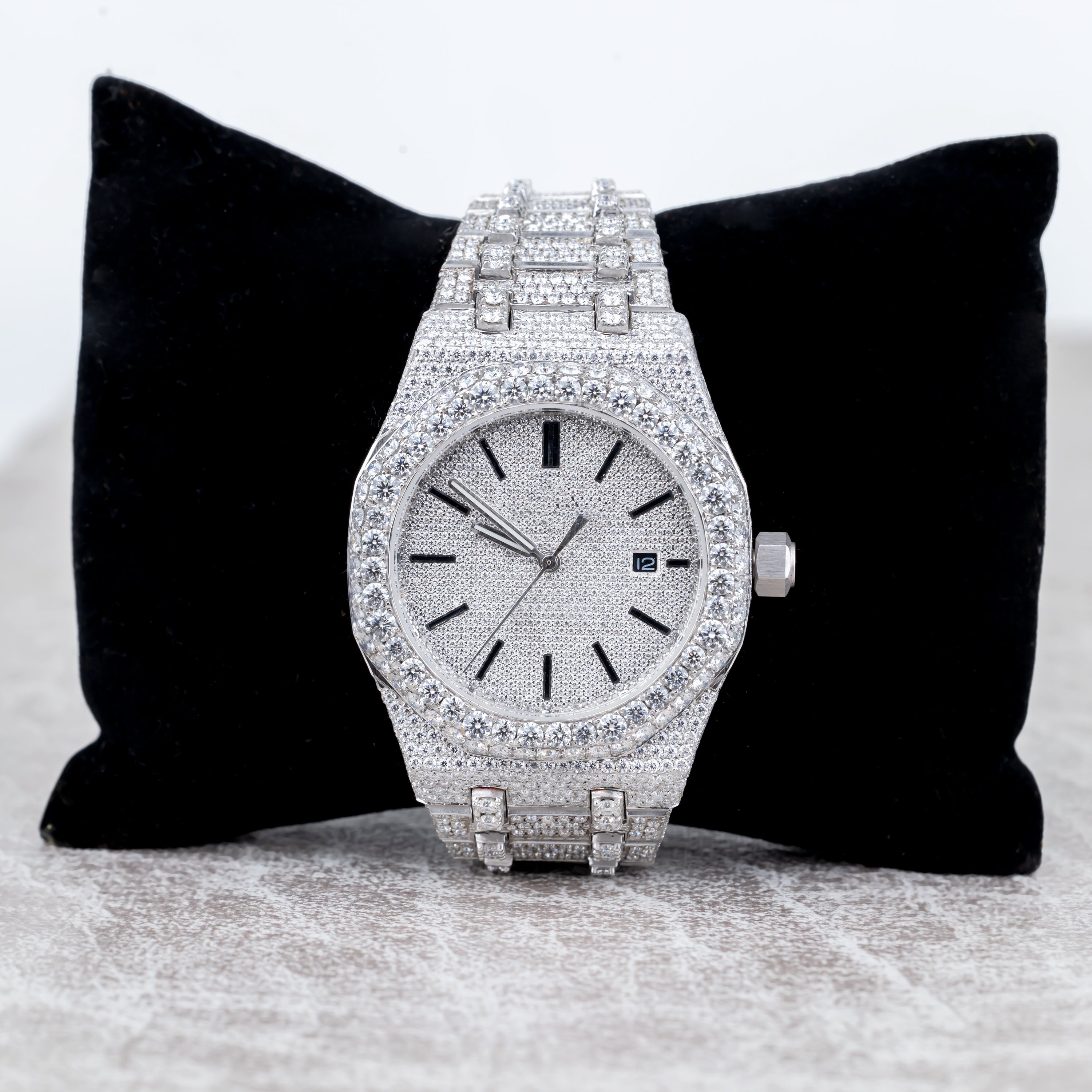 Excellent Jewels Iced Out Octagon Moissanite Watch – White Gold Plated Stainless Steel