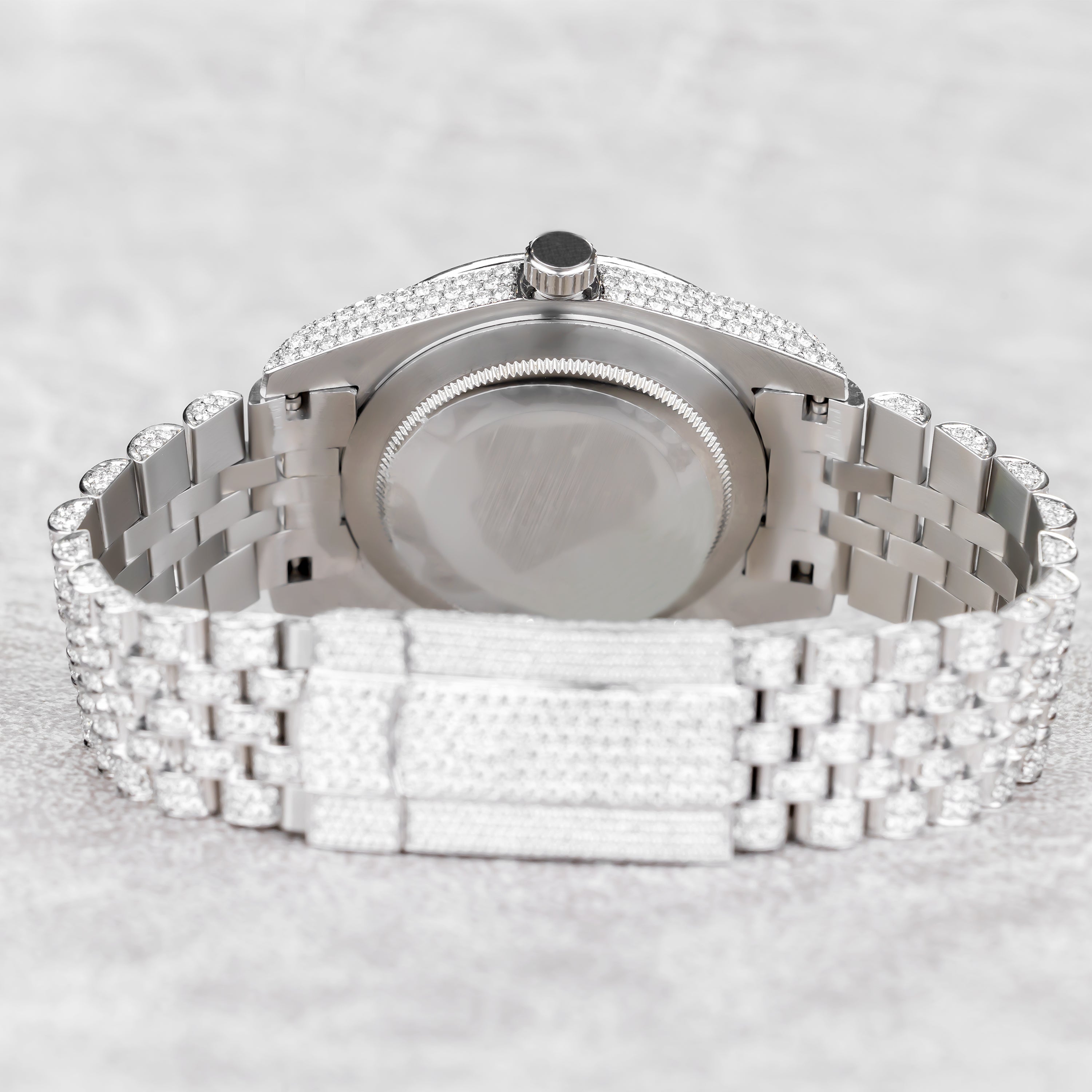 Excellent Jewels Fully Iced Out Statement Watch – Silver Tone White Gold Finish | Roman Numeral Dial | Sapphire Crystal | Micro-Pave Luxury Hip Hop Watch
