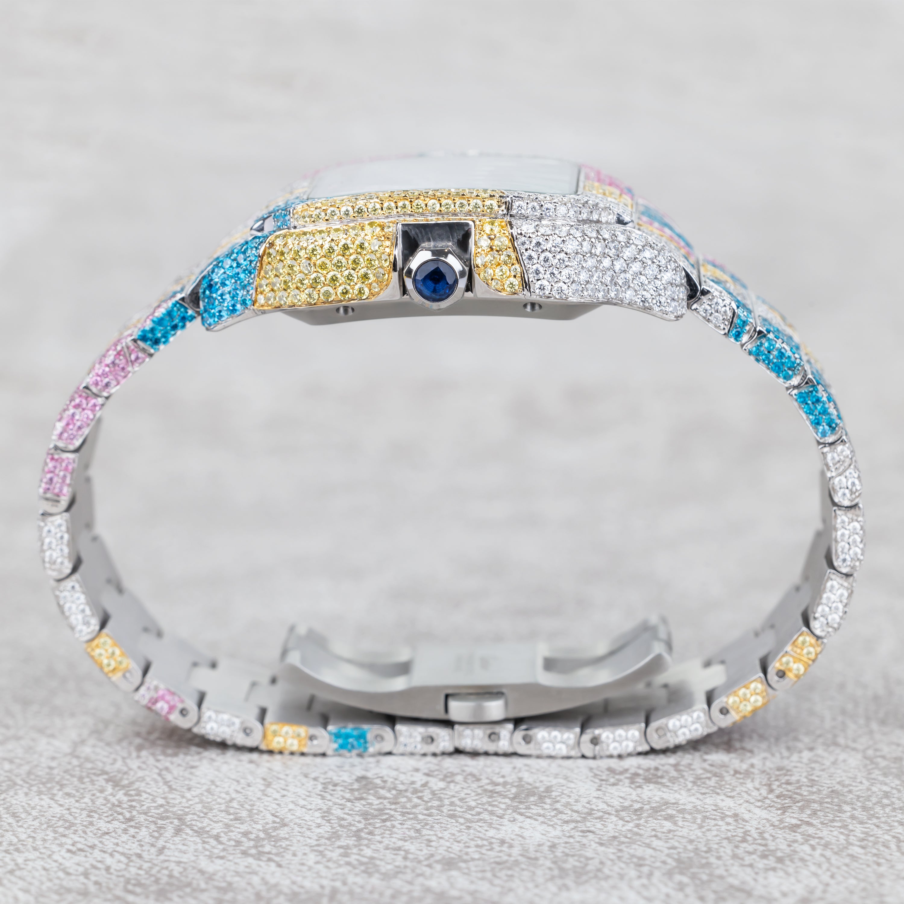 Custom Fully Iced-Out Multi-Color Abstract Statement Watch – Square Face