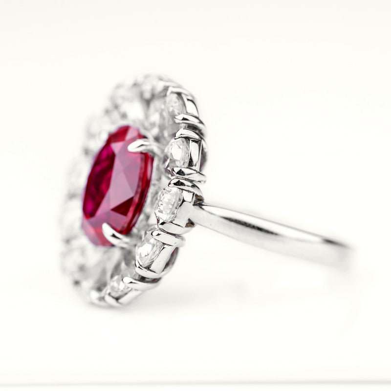Imperial Bloom Lab Ruby Ring ? Oval Ruby & Pear Diamond Halo in S925 Silver