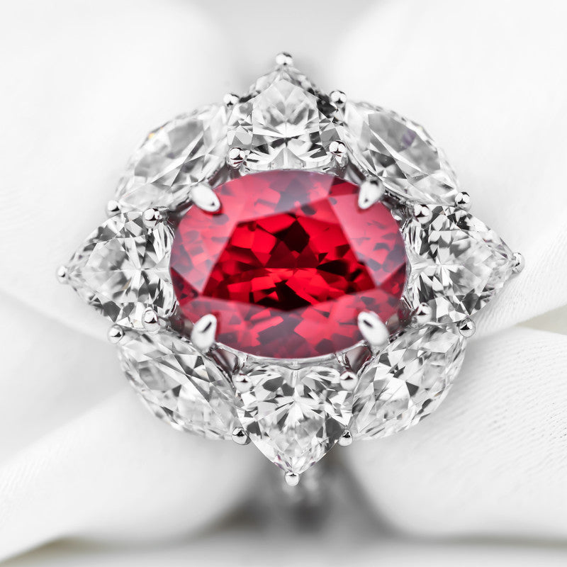 Scarlet Star Statement Ring Lab-Grown Ruby, 3.73CT Diamond Geometric Halo