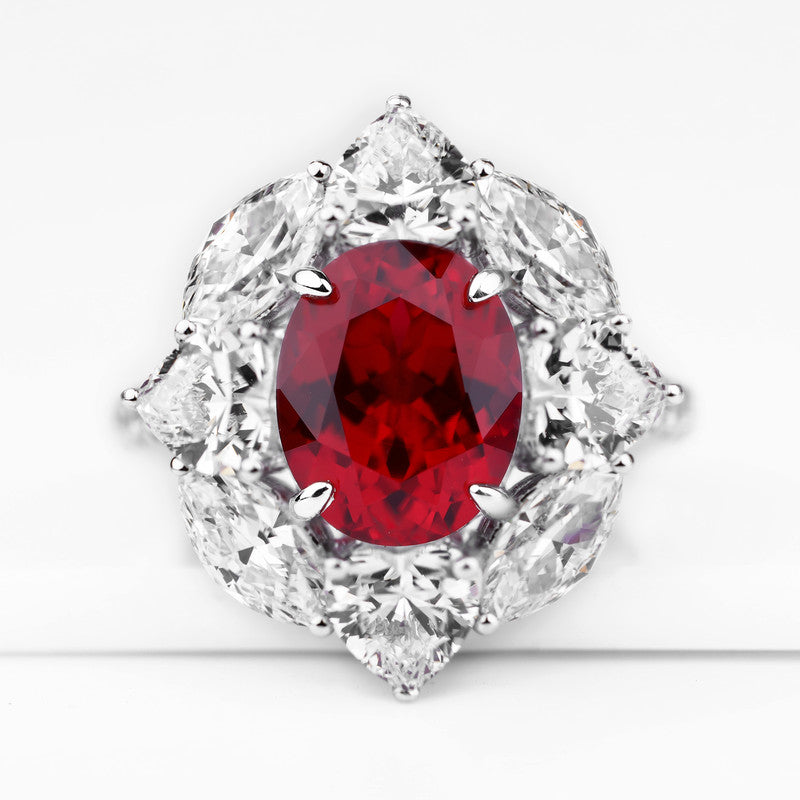 Scarlet Star Statement Ring Lab-Grown Ruby, 3.73CT Diamond Geometric Halo