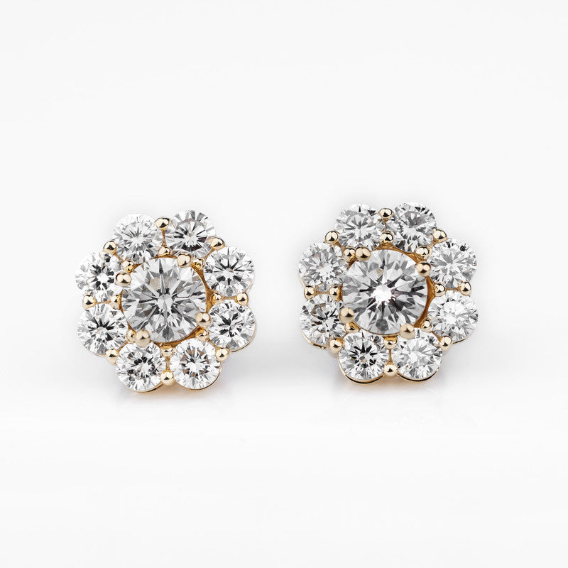 Round Brilliant Diamond Floral Cluster Stud Earrings