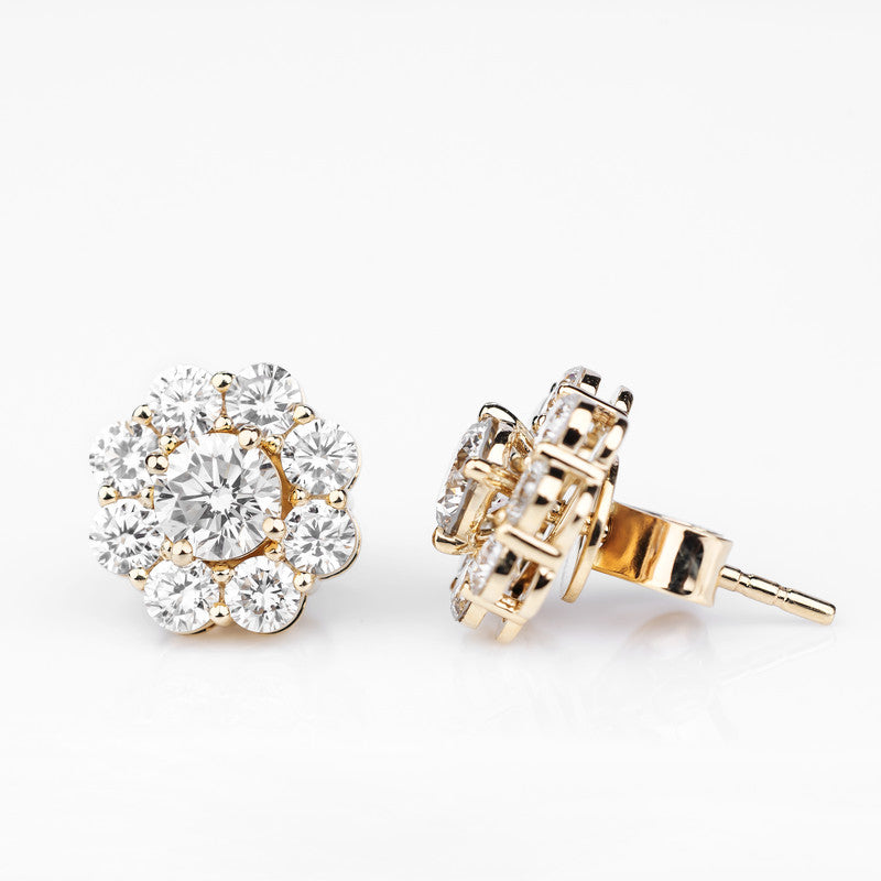 Round Brilliant Diamond Floral Cluster Stud Earrings