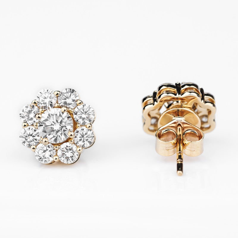 Round Brilliant Diamond Floral Cluster Stud Earrings