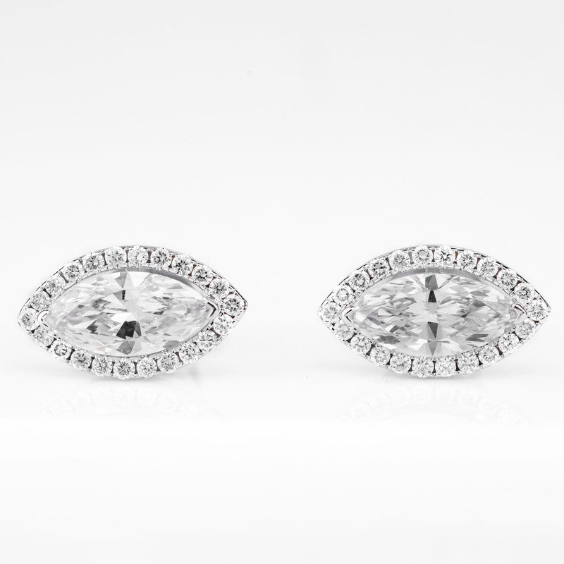 Marquise Diamond Halo Stud Earrings