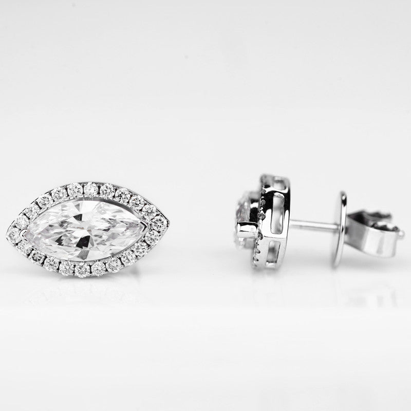 Marquise Diamond Halo Stud Earrings