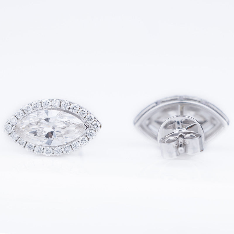 Marquise Diamond Halo Stud Earrings