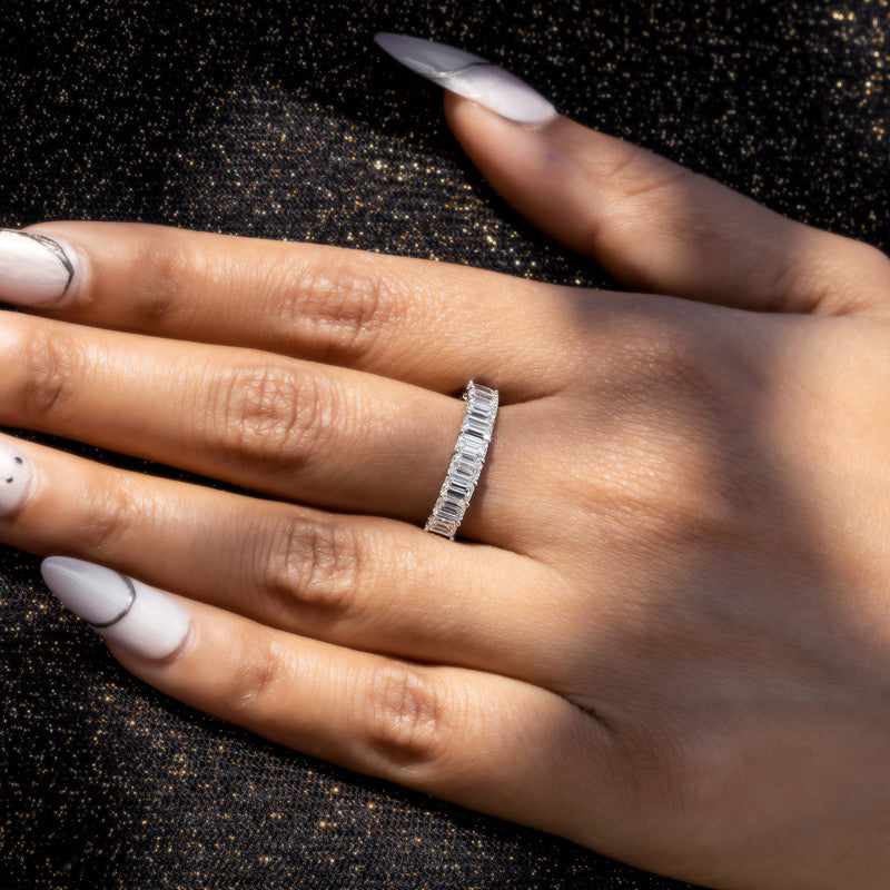 Emerald Cut Diamond Half Eternity Wedding Band