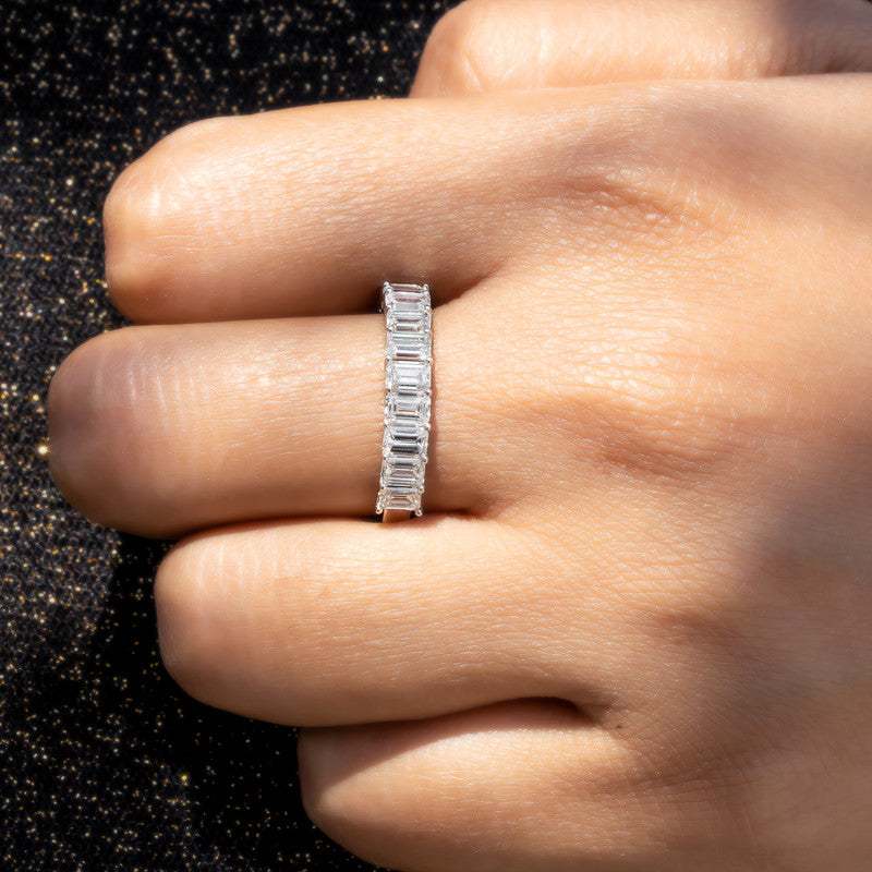 Emerald Cut Diamond Half Eternity Wedding Band