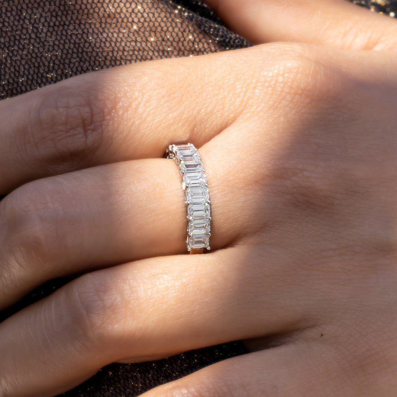 Emerald Cut Diamond Half Eternity Wedding Band