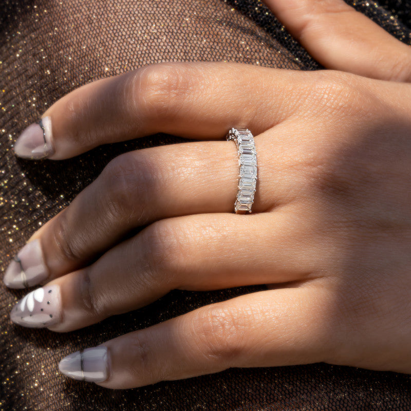 Emerald Cut Diamond Half Eternity Wedding Band