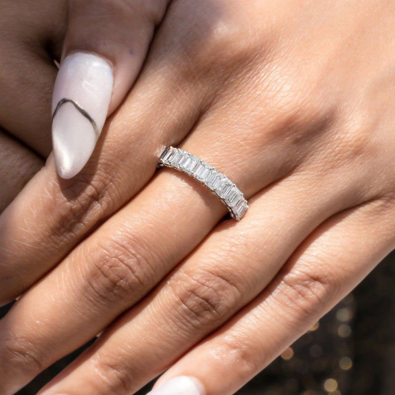 Emerald Cut Diamond Half Eternity Wedding Band