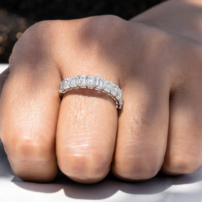 Emerald Cut Diamond Half Eternity Wedding Band