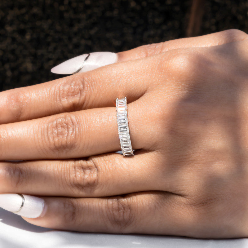 Emerald Cut Diamond Half Eternity Wedding Band