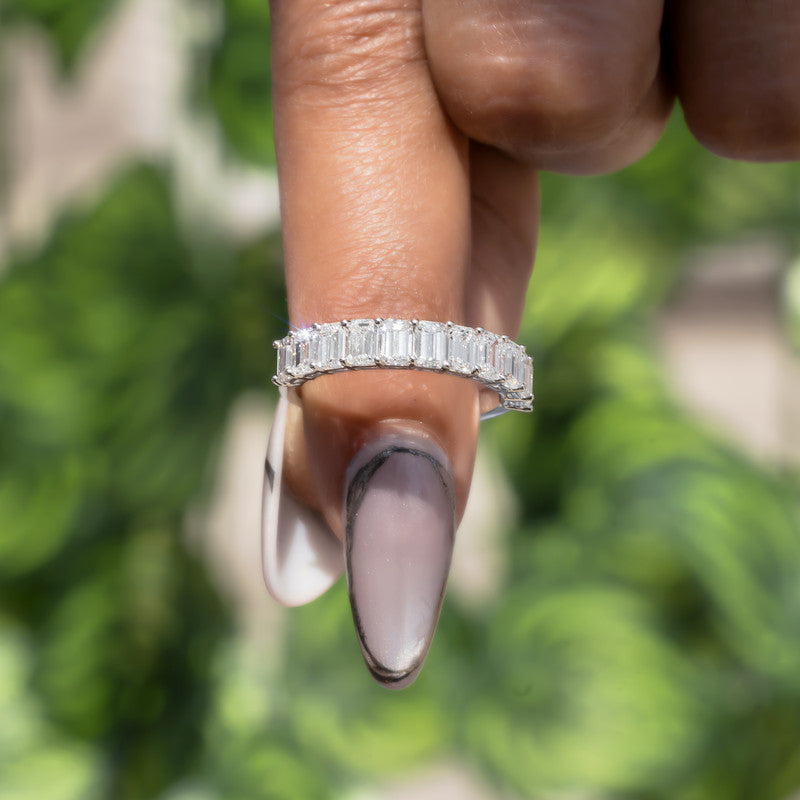 Emerald Cut Diamond Half Eternity Wedding Band