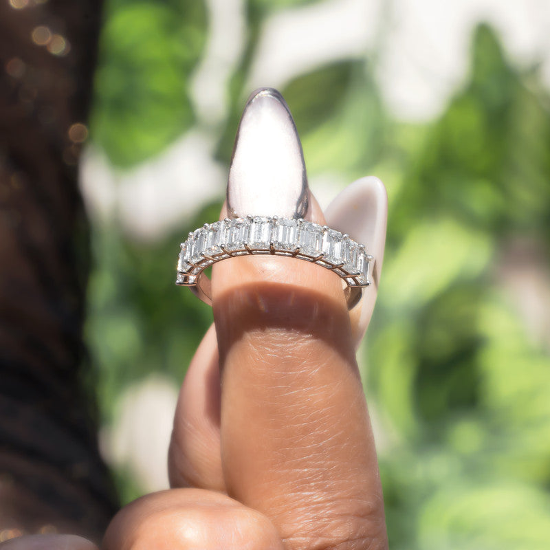 Emerald Cut Diamond Half Eternity Wedding Band