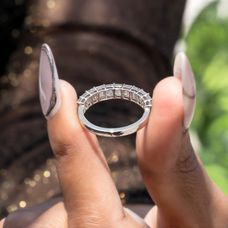 Emerald Cut Diamond Half Eternity Wedding Band