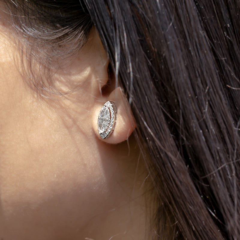 Marquise Diamond Halo Stud Earrings