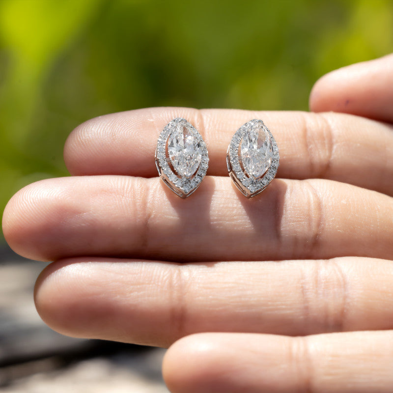 Marquise Diamond Halo Stud Earrings