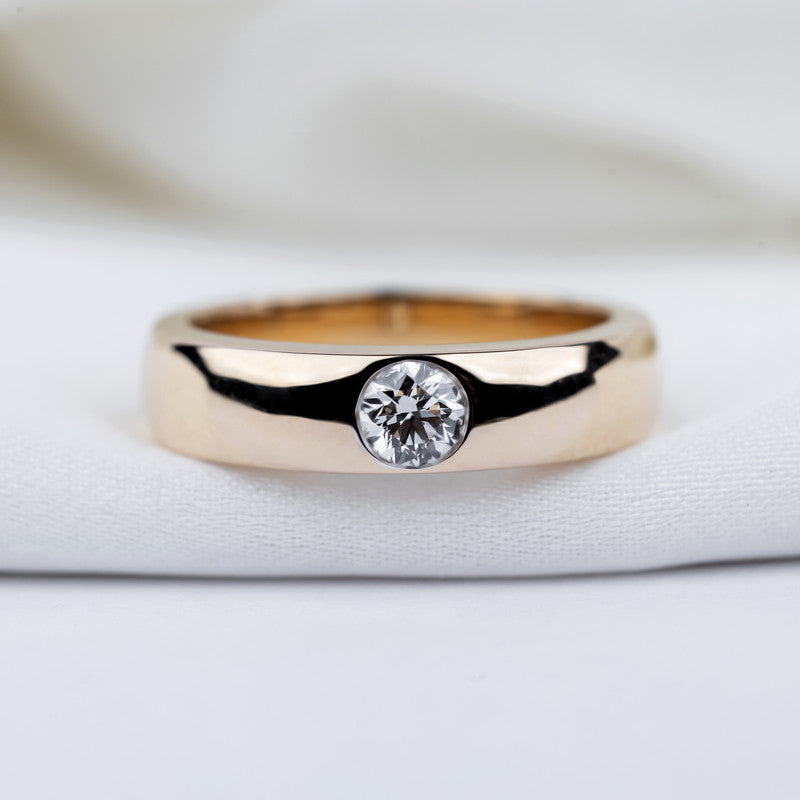 Round Brilliant Diamond Solitaire Gypsy Ring