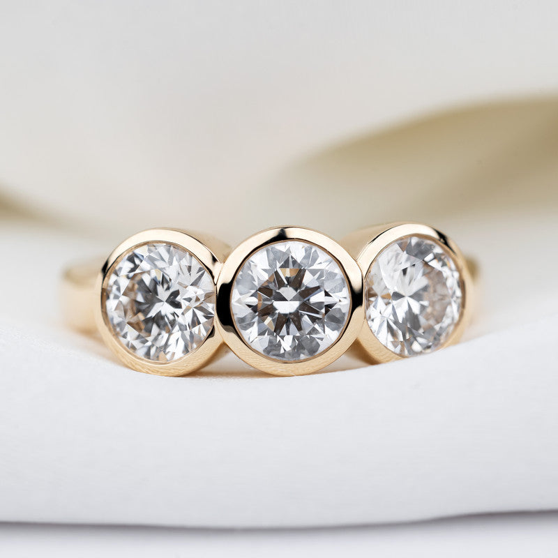 Three-Stone Round Brilliant Diamond Bezel-Set Ring