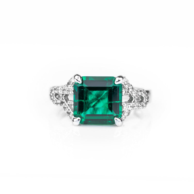 Lab Grown Emerald Square-Cut Solitaire Ring | 5CT Emerald with CZ Diamond Infinity Twist Band