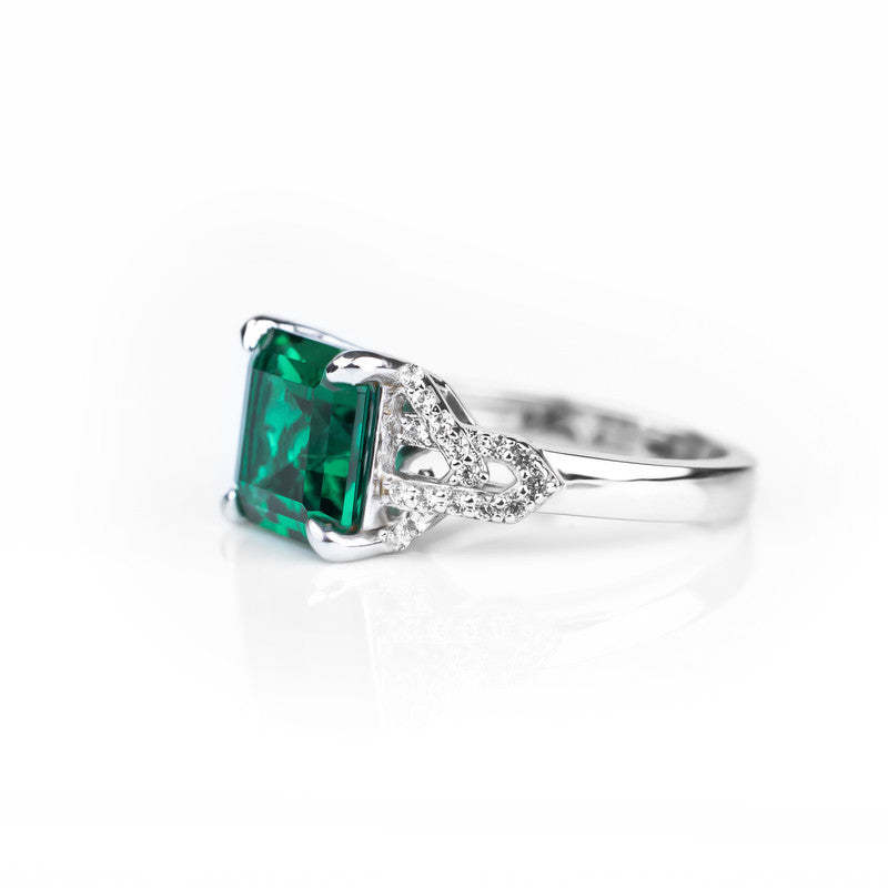 Lab Grown Emerald Square-Cut Solitaire Ring | 5CT Emerald with CZ Diamond Infinity Twist Band