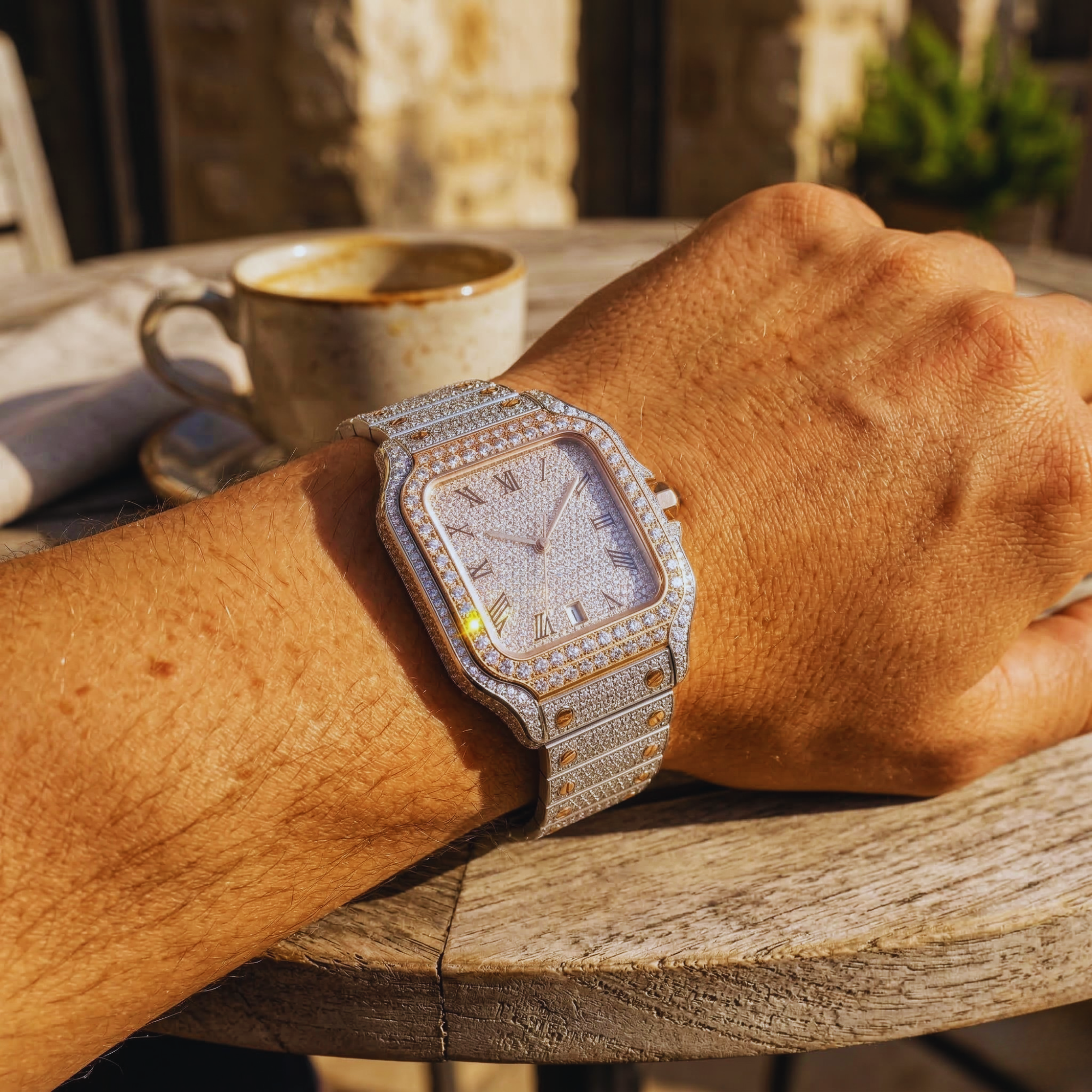 Men's Iced Out Bust Down Watch | 42mm VVS Moissanite 16CT | D-Color Diamond Tester Approved | Automatic Self-Winding | GRA Certified