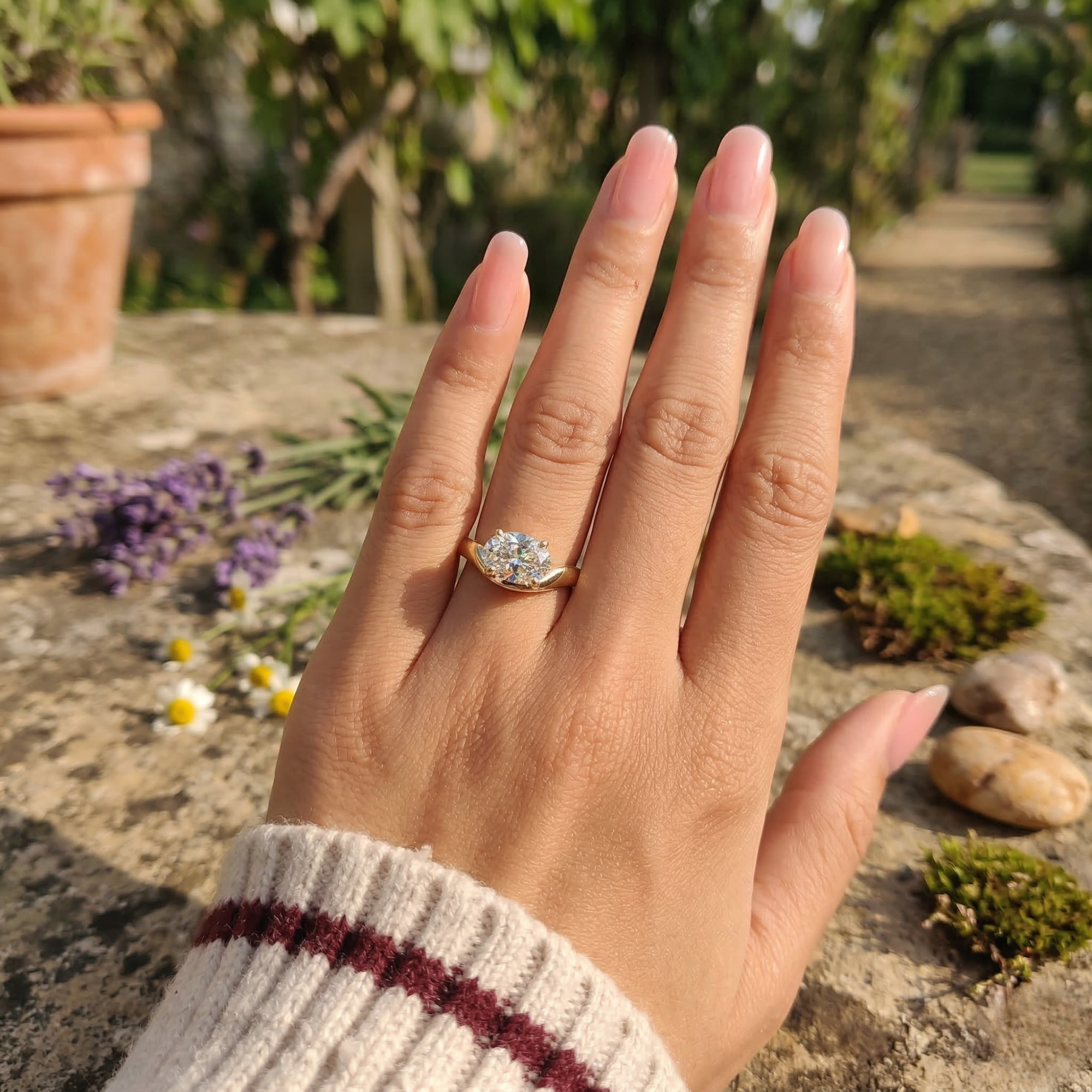 Oval Cut East-West Bypass Solitaire Diamond Engagement Ring