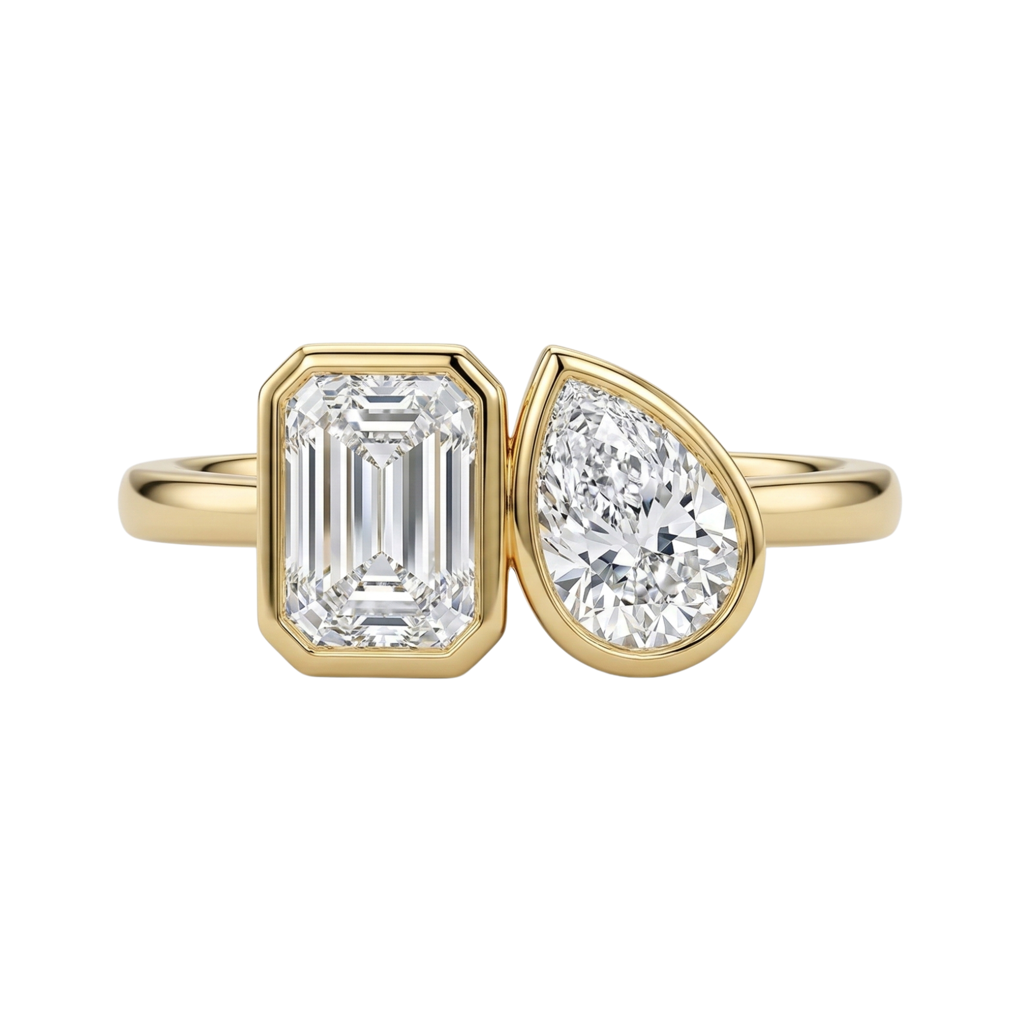 Toi et Moi Bezel-Set Emerald & Pear Cut Diamond Ring