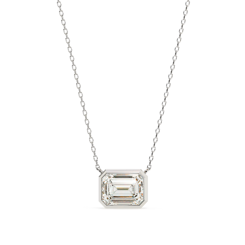 Modern Bezel-Set Emerald Cut Lab-Grown Diamond Necklace