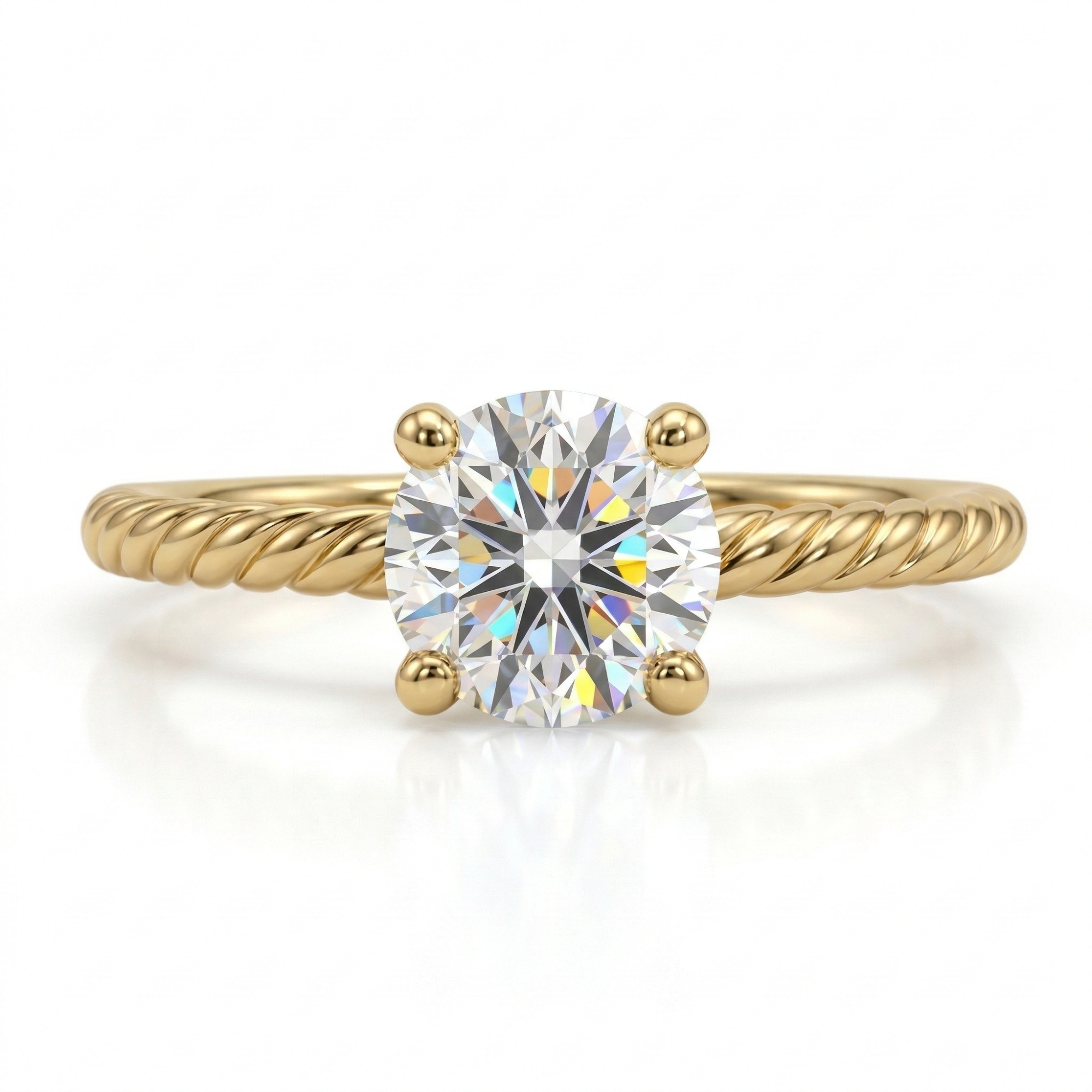 Round Brilliant Cut Twisted Rope Solitaire Engagement Ring