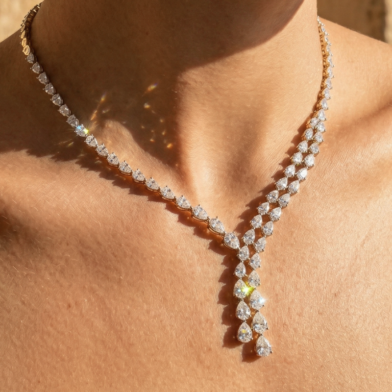 The Eternity Pear Drop Lariat Diamond Necklace