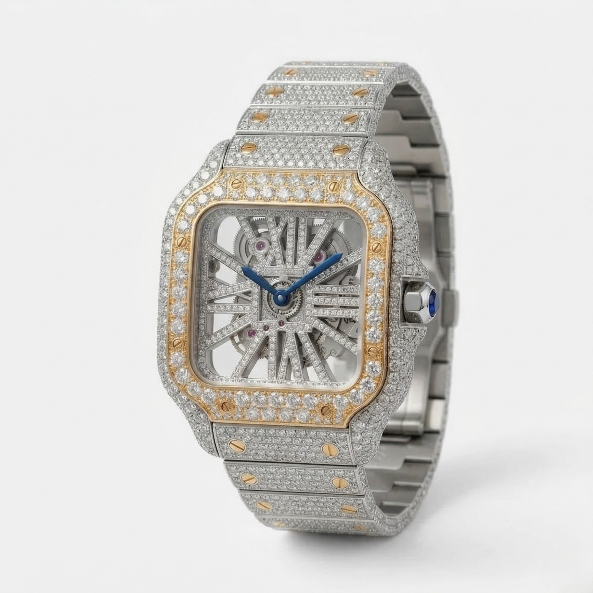 Luxury Fully Iced Out Moissanite Watch - Square Bezel VVS Clarity Custom Timepiece