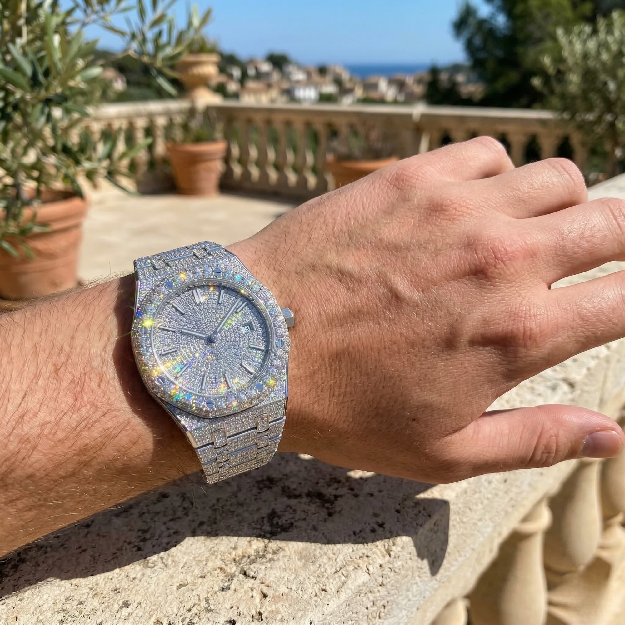 Bust Down Moissanite Watch  D-Color VVS Iced Out  Self-Winding Automatic Movement