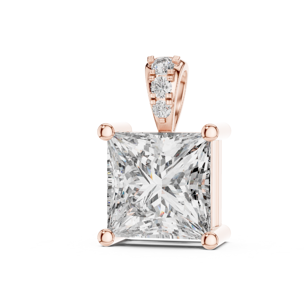 Princess Cut Diamond Pendant 1.96ct with Round Accents |  White Yellow Rose Gold Fine Jewelry Gift