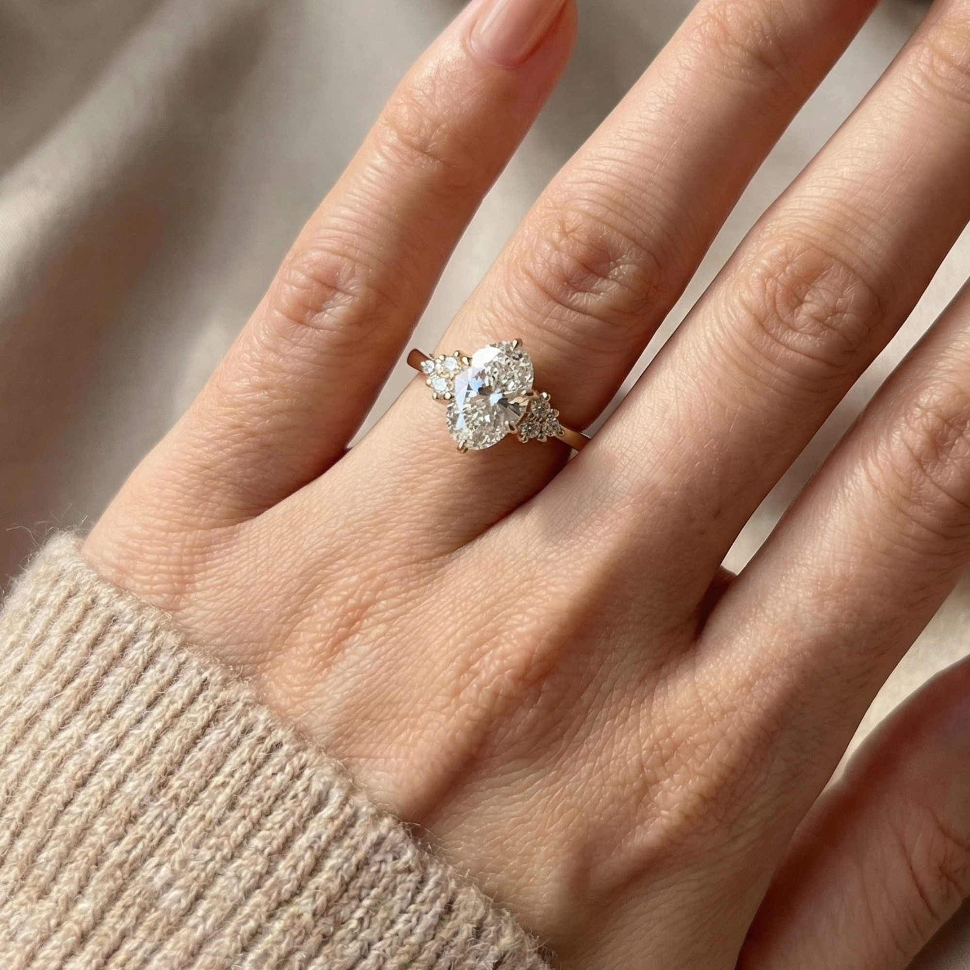 Oval Cut Cluster Engagement Ring for Women Carat Oval Diamond Ring