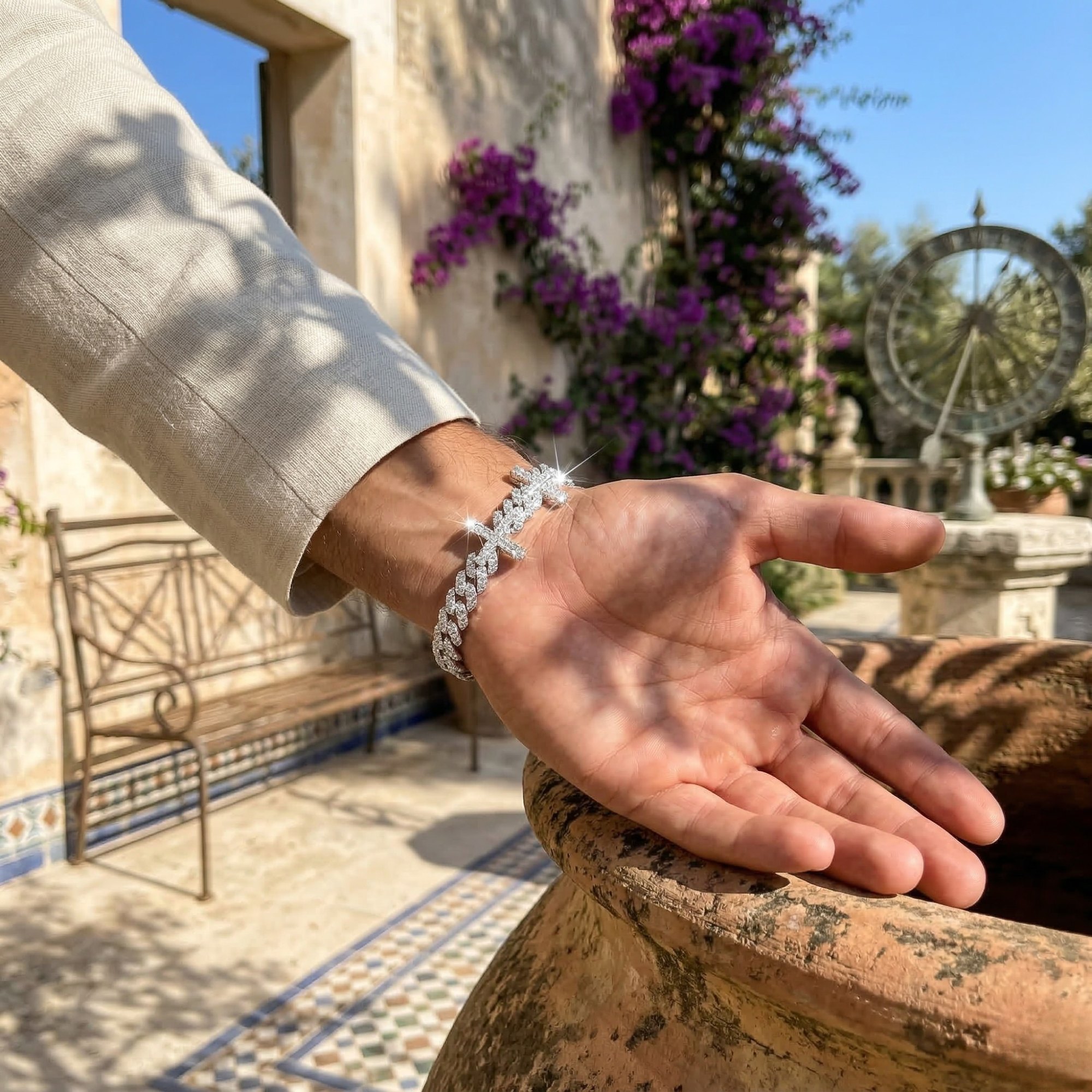 6MM Moissanite Cross Cuban Link Bracelet