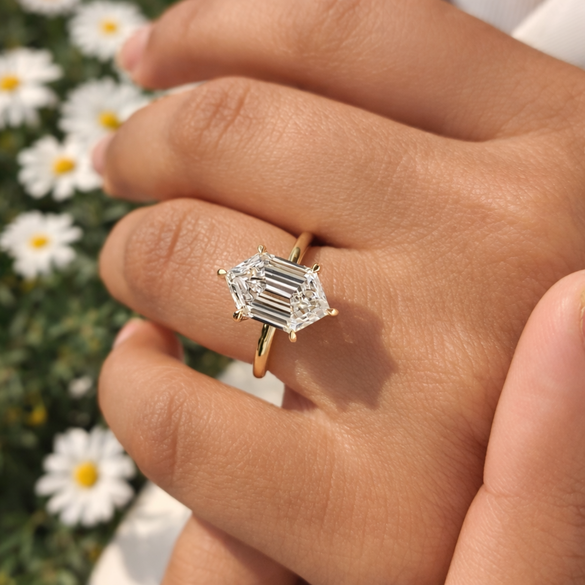 Hexagonal Step-Cut Solitaire Diamond Engagement Ring