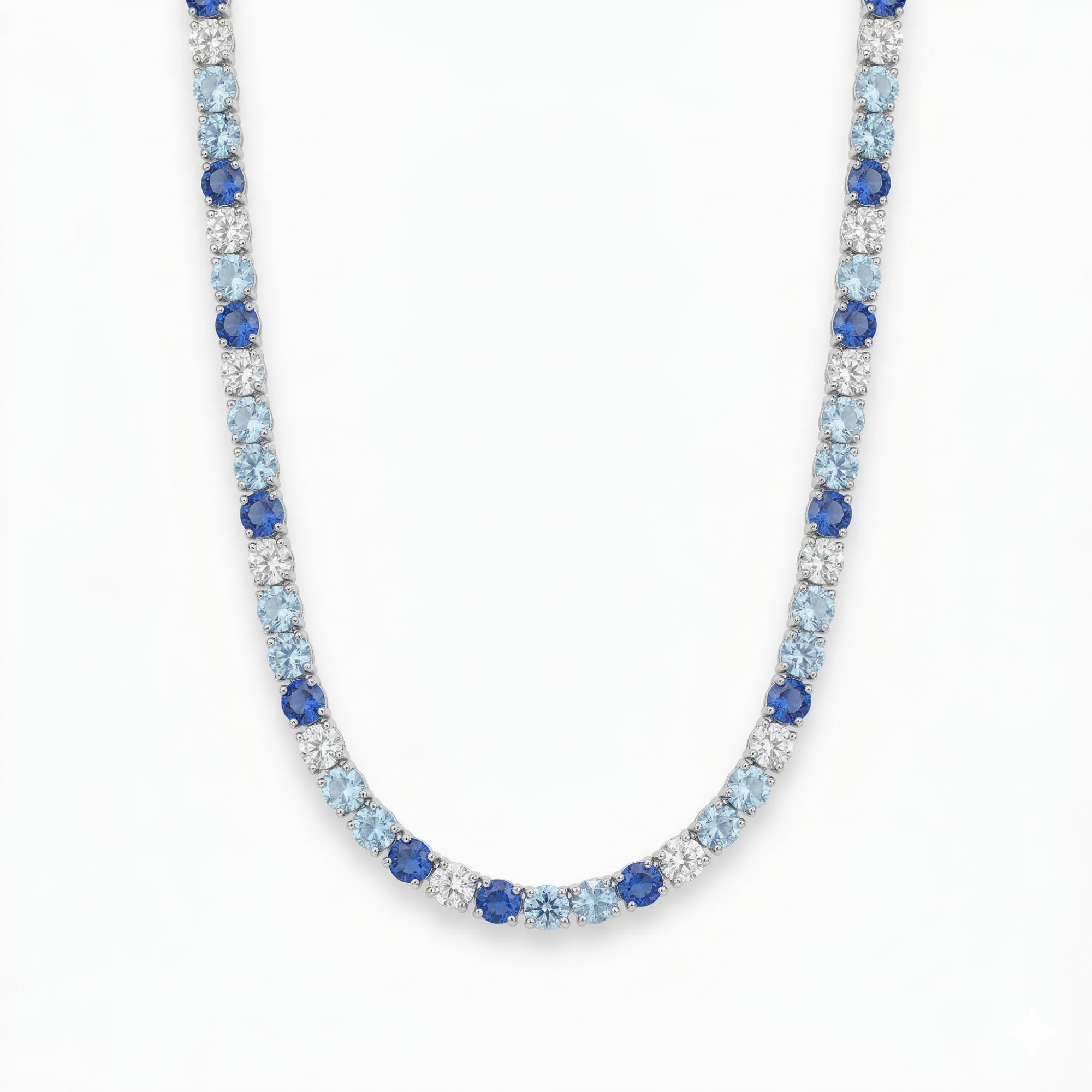 Iced Out 5MM Blue 3 Tone D-Color VVS Moissanite Tennis Chain