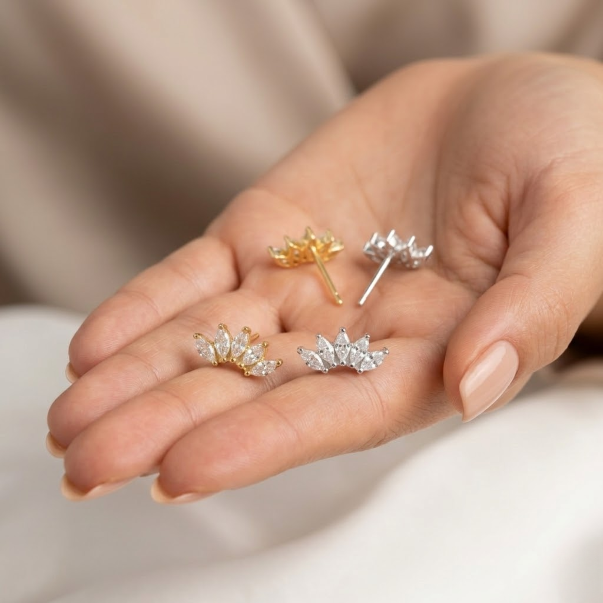 Marquise Diamond Fan Stud Earrings